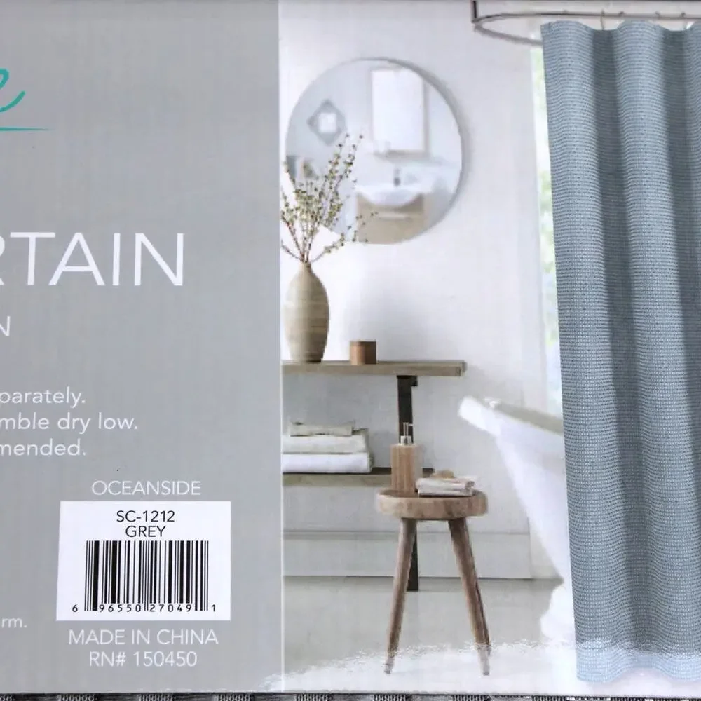 In Style Home Fabric Shower Curtain Basket Weave Oceanside Silver Gray Shimmer